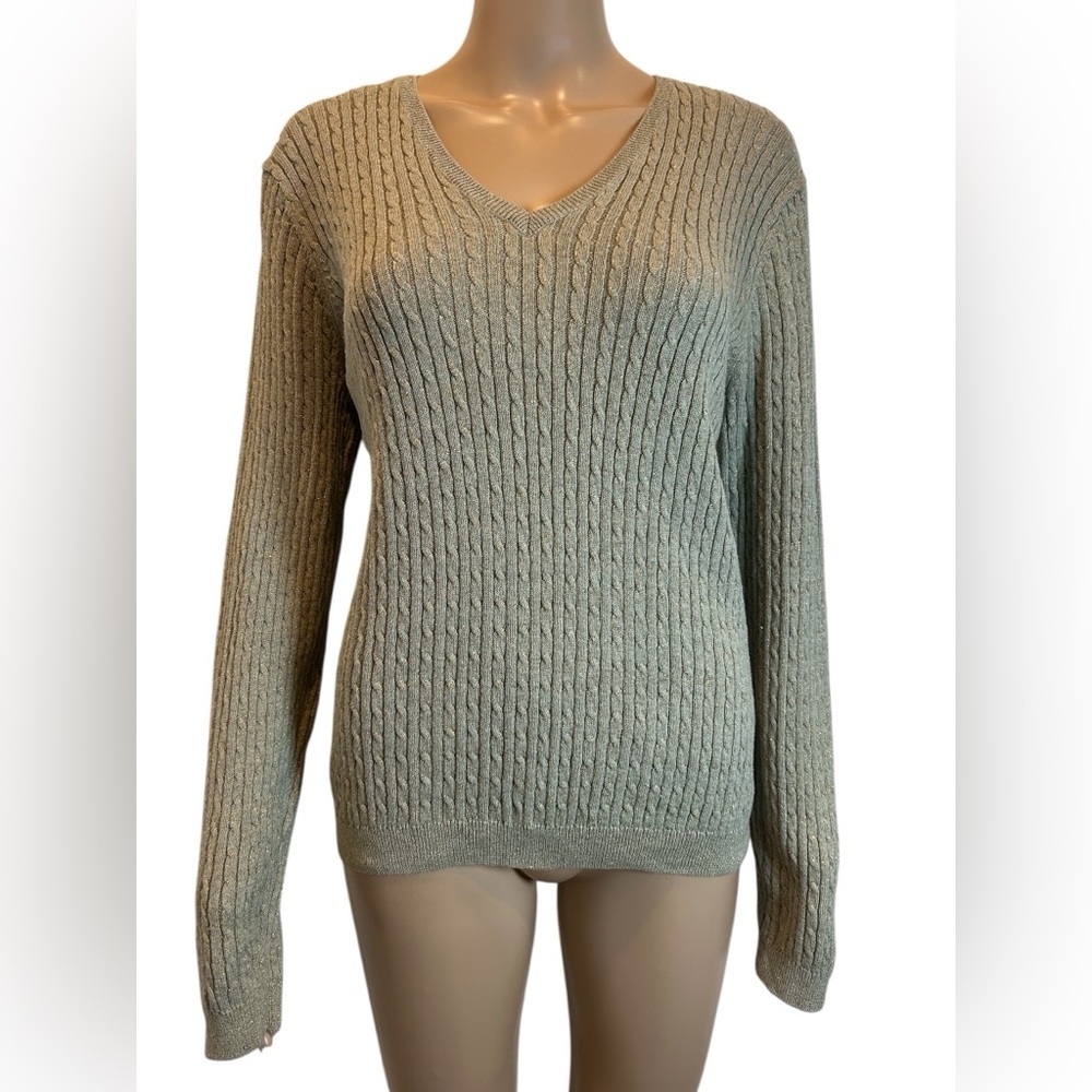 Jeanne Pierre Classic Women's Cable Knit V-Neck Sweater size L